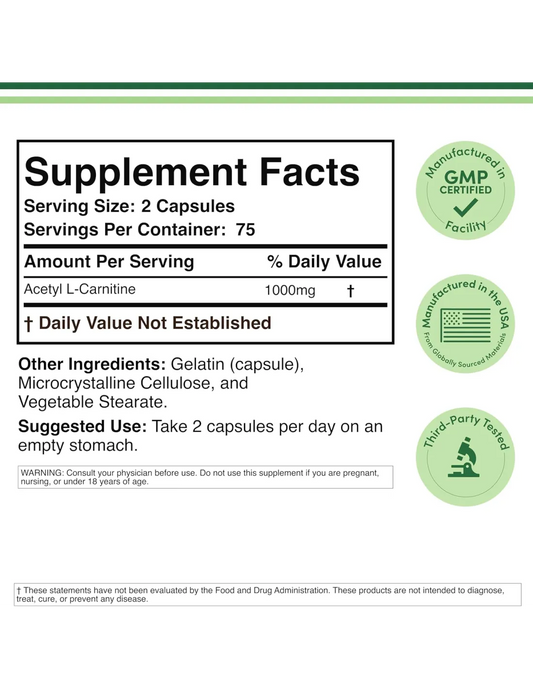 Acetyl L-Carnitine 1000mg - 150 Capsules