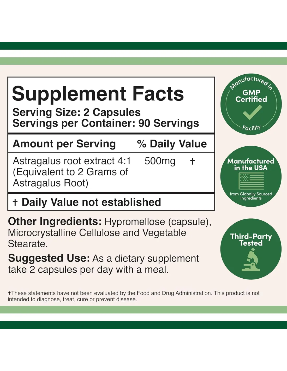 Astragalus 500mg -180 Capsules (Best before 5/2026)