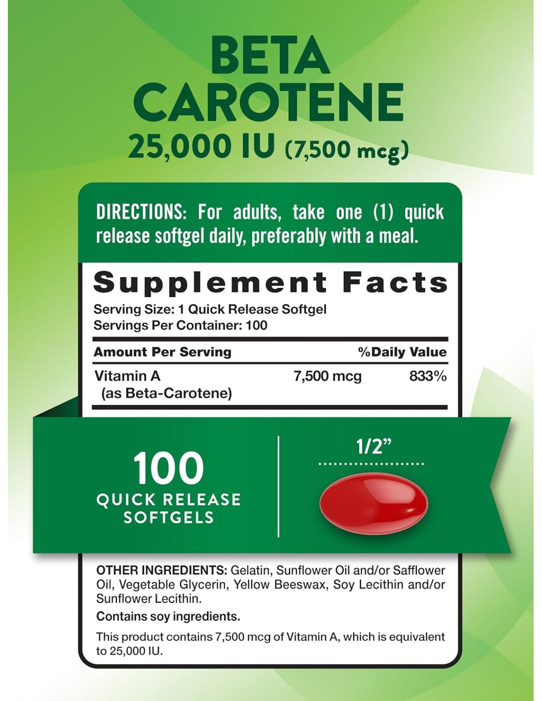 Beta Carotene 25,000 IU - 100 Softgels
