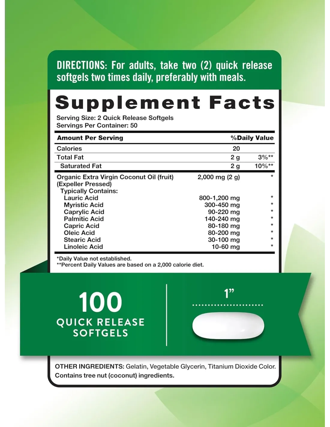 Extra Virgin Coconut Oil 2000 mg - 100 Softgels