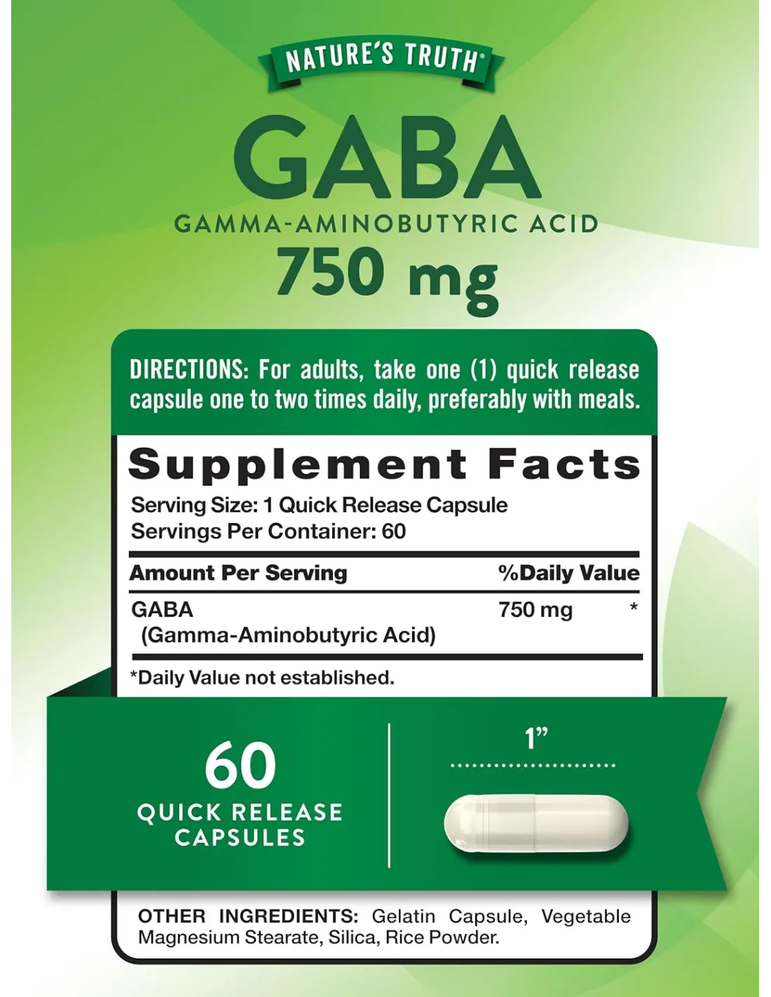 GABA 750mg - 60 Capsules
