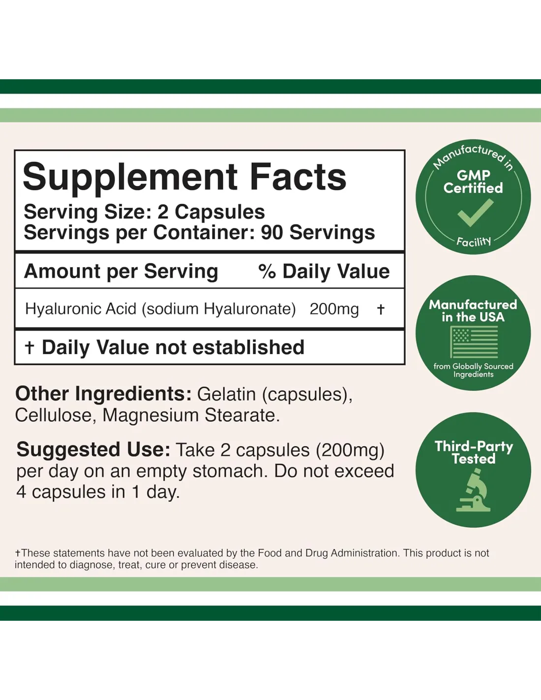 Hyaluronic Acid 200mg -180 Capsules