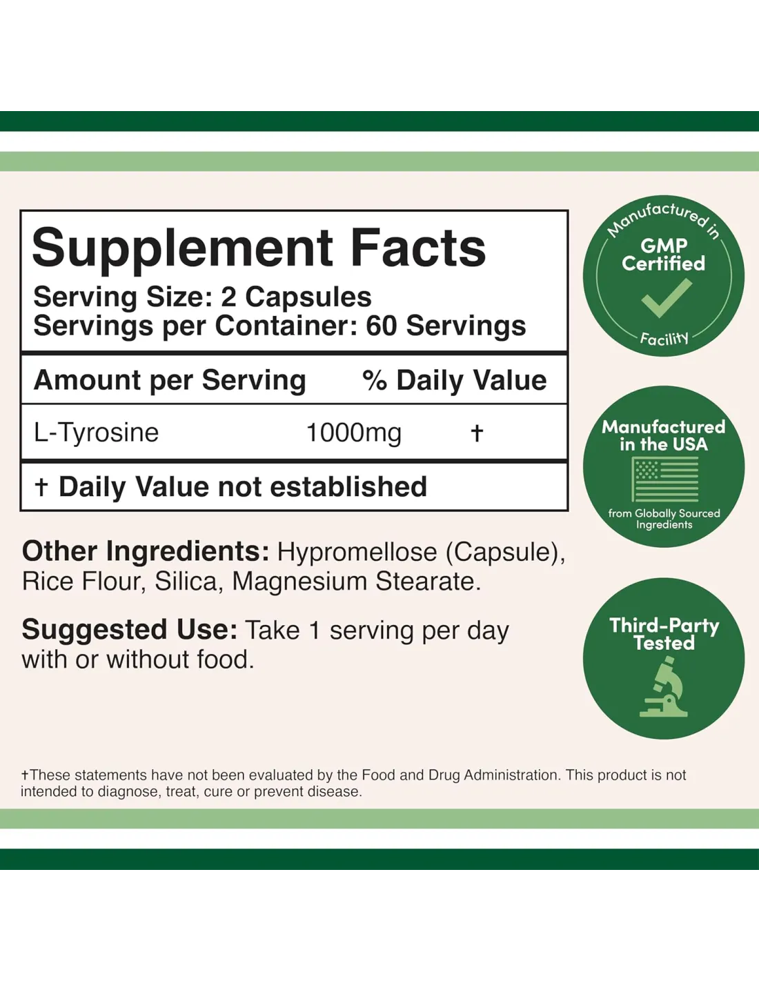 L-Tyrosine 1000mg -120 Veggie Capsules
