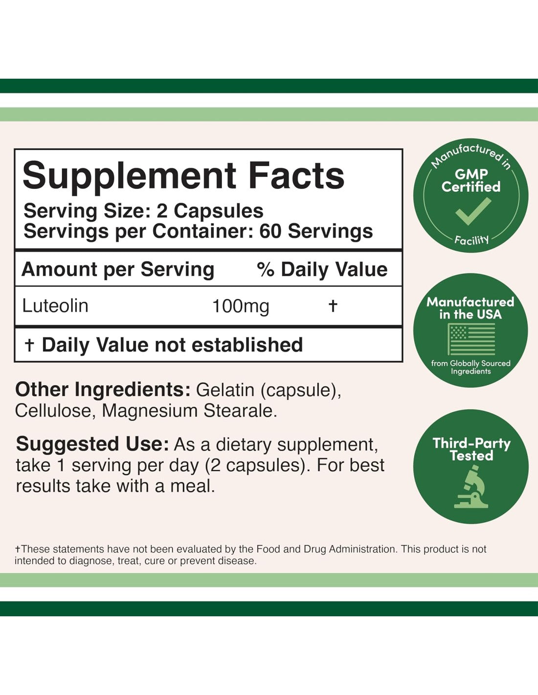 Luteolin 100mg Per serving - 120 Capsules