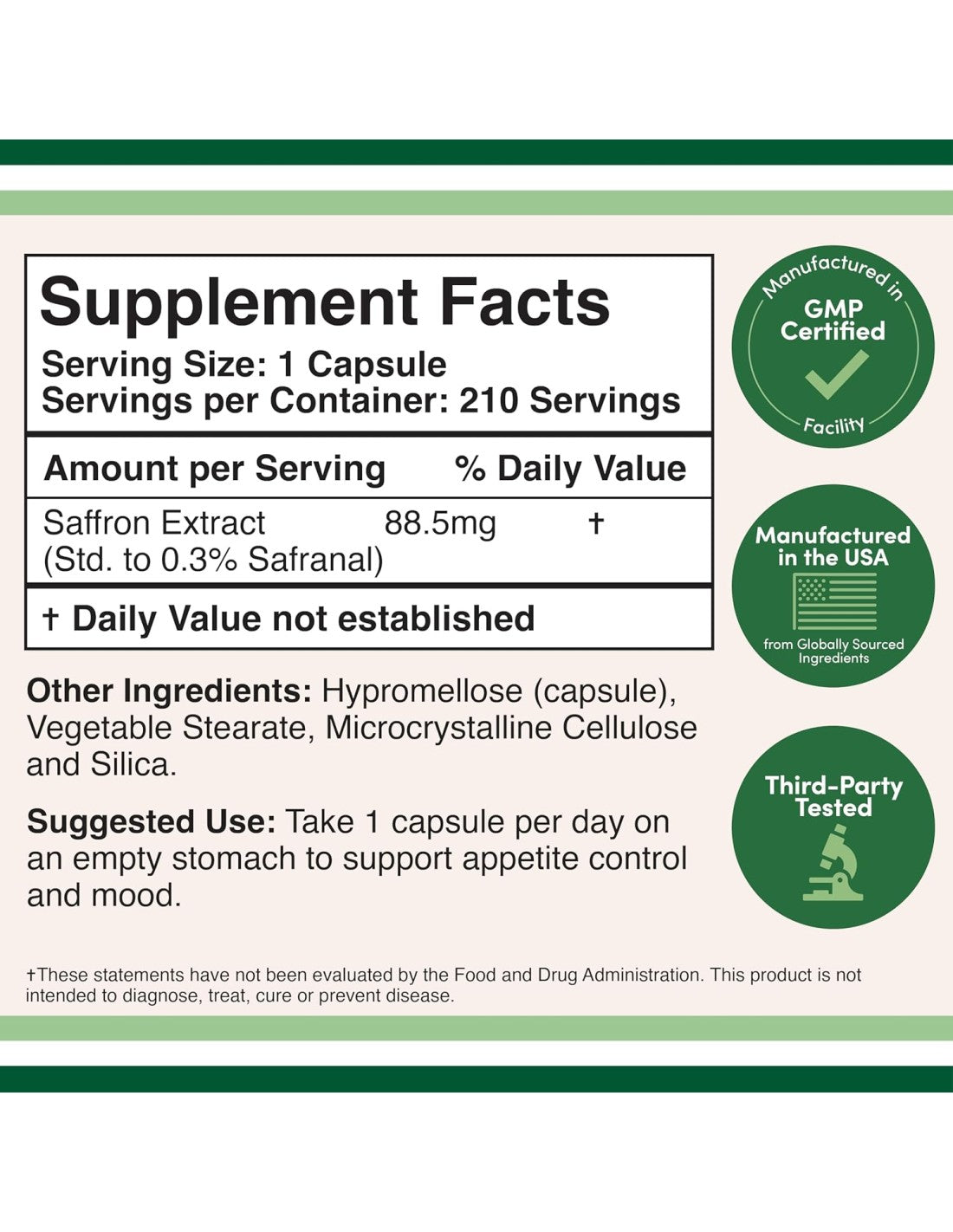 Saffron Extract 88.5mg - 210 Capsules